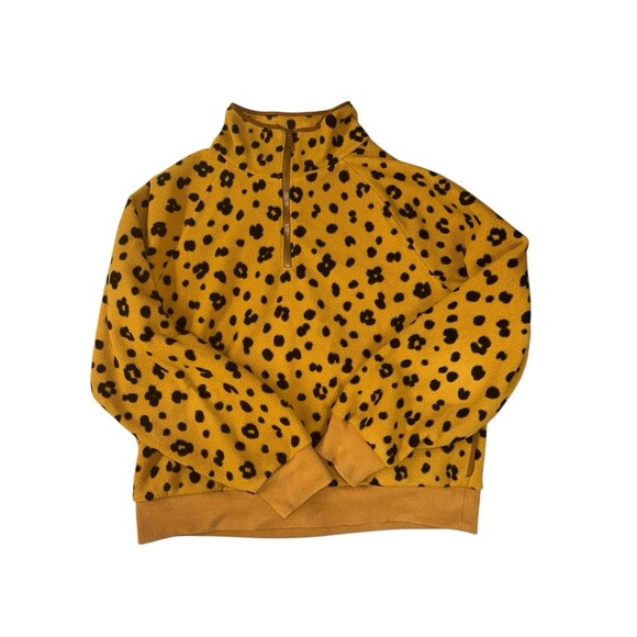 Madewell Quarter Zip Fleece Jacket Cropped Medium Large Cheetah Print - Picture 1 of 4